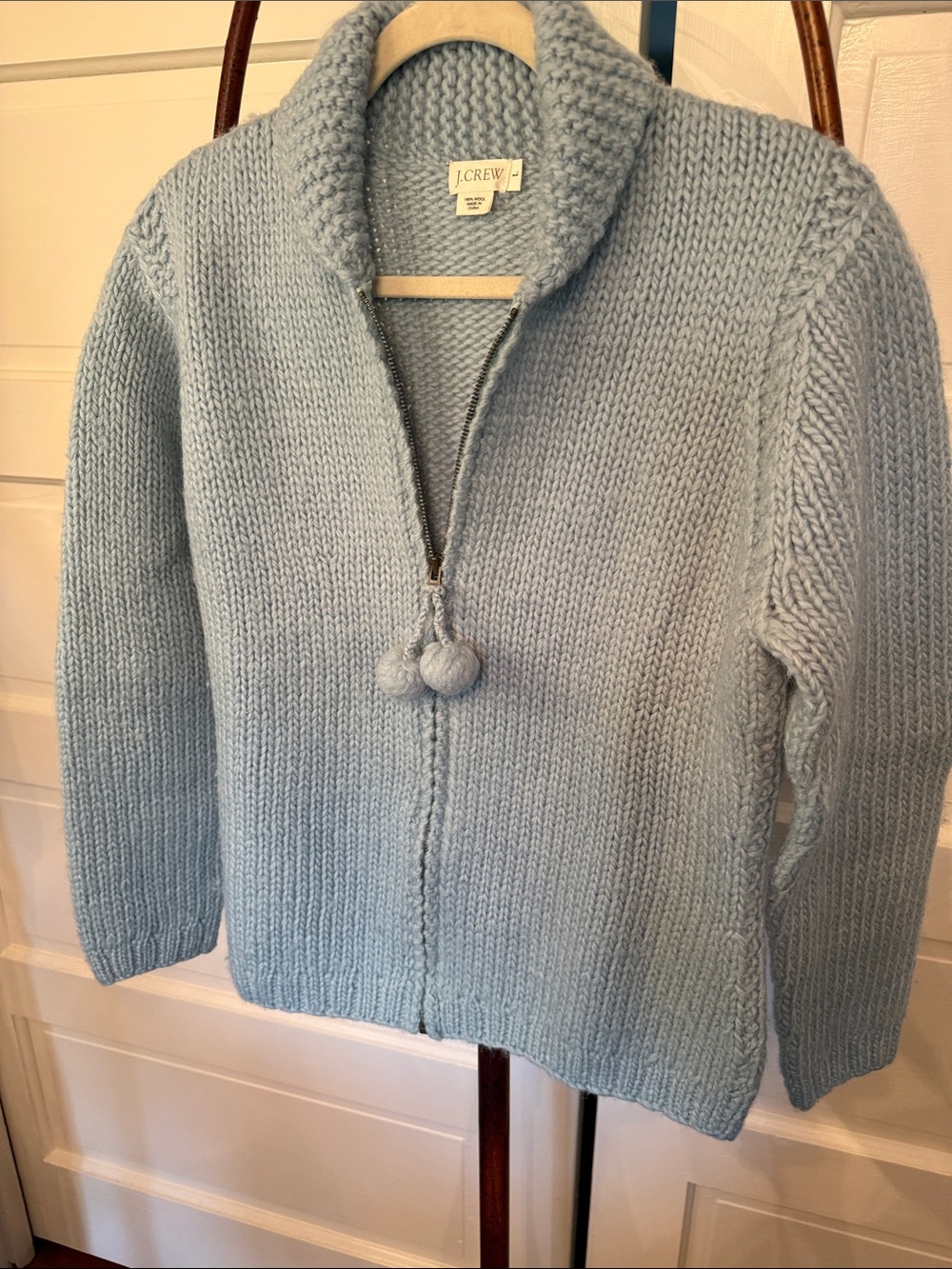 J. CREW Coastal fisherman 100% Wool Chunky Knit Zip Sweater Large